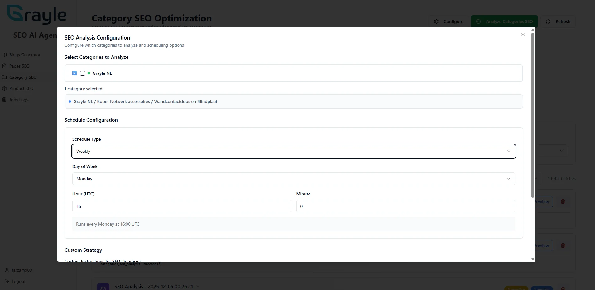 AI agent content generation interface showing different content types